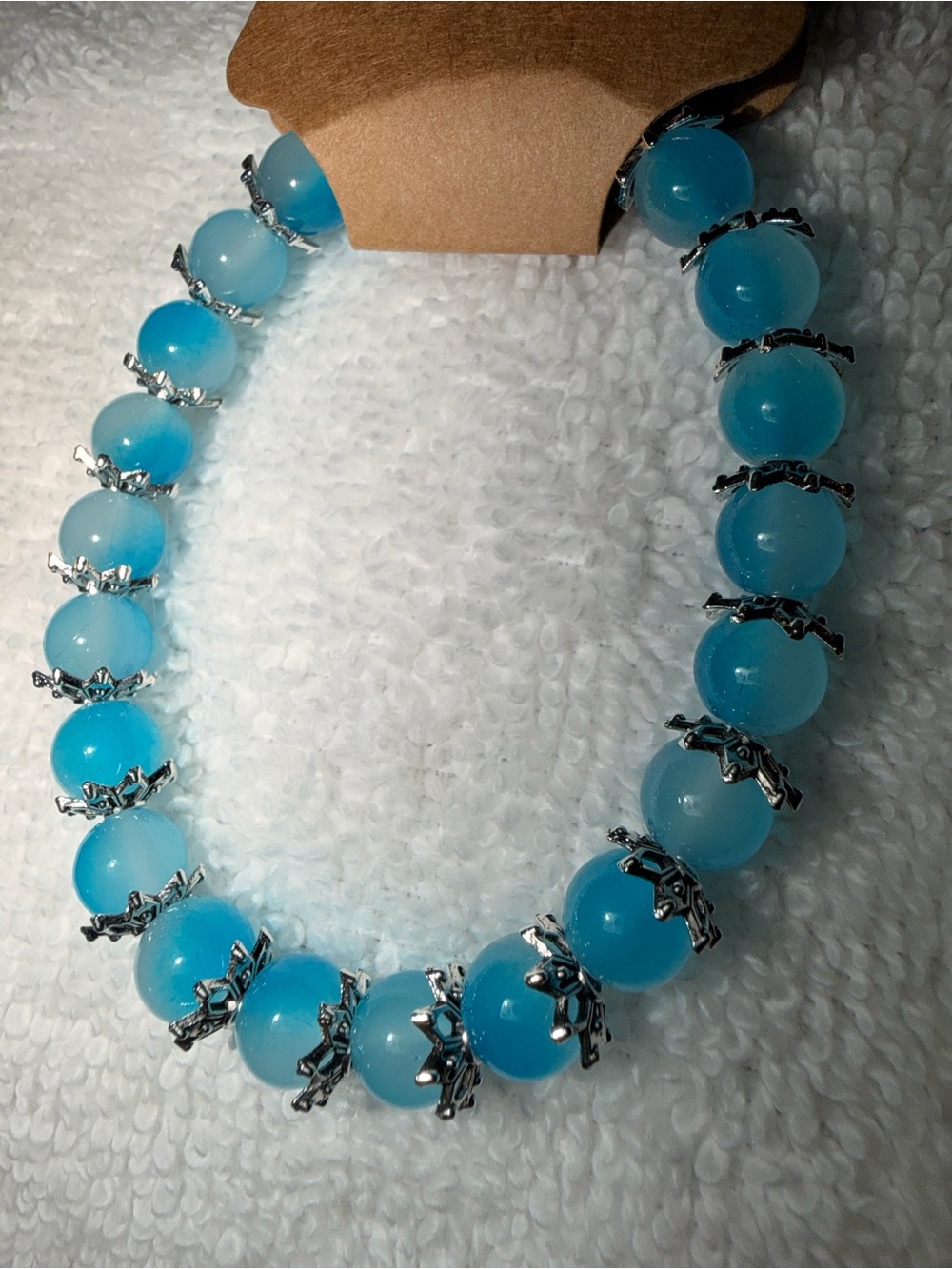 Blue Beaded Necklace with Silver-Tone Accents - Women Jewelry